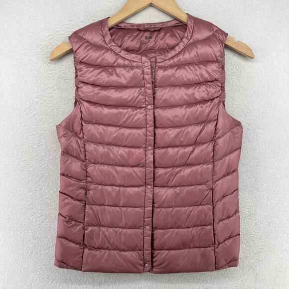 UNIQLO Vest Womens S Ultra Light Down Packable Insulated Quilted Snap Front Pink - Picture 1 of 13